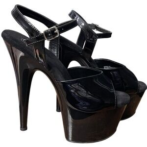Pleaser Black Patent Platform Heels Size 10 7" Stiletto Pole Dance Clubwear Vamp